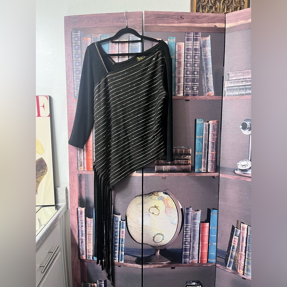 Vintage 1970 -80’s Disco Black and Gold Asymmetrical Size Medium